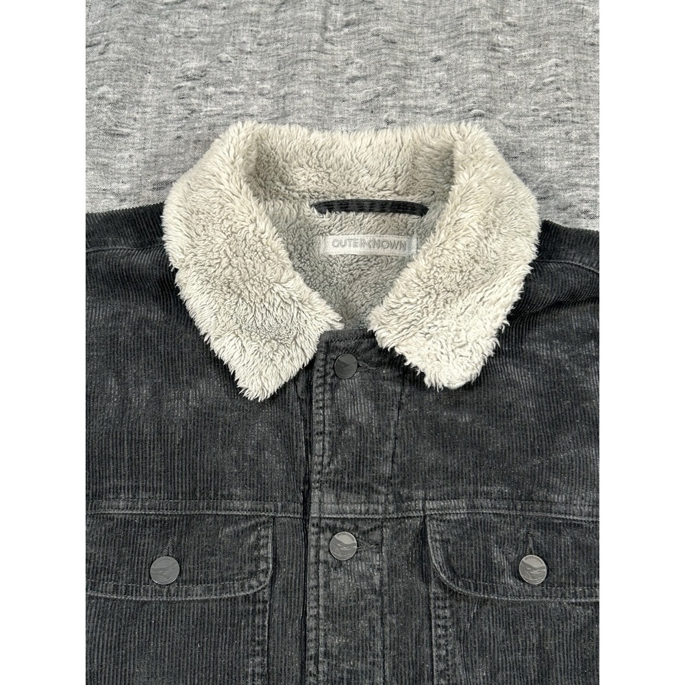 Outerknown Paz Corduroy Trucker Jacket Mens Medium Black Sherpa Cotton Hemp - Picture 3 of 15
